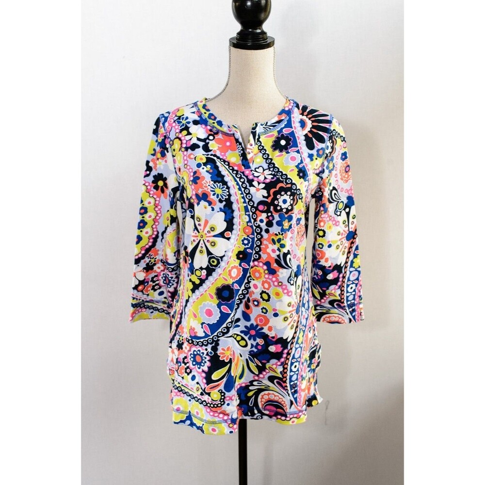 T by Talbots Top‎ Floral pullover 50 UPF M Sun protection beach shirt coverup